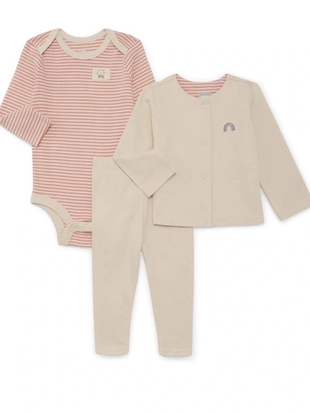 Garanimals Pink Stripe and Cream 3-Piece Baby Matching Set